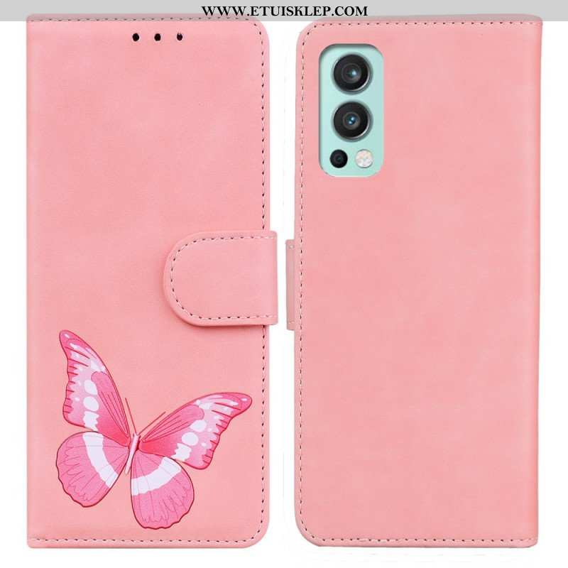 Etui Folio do OnePlus Nord 2 5G Motyl Dotykający Skóry